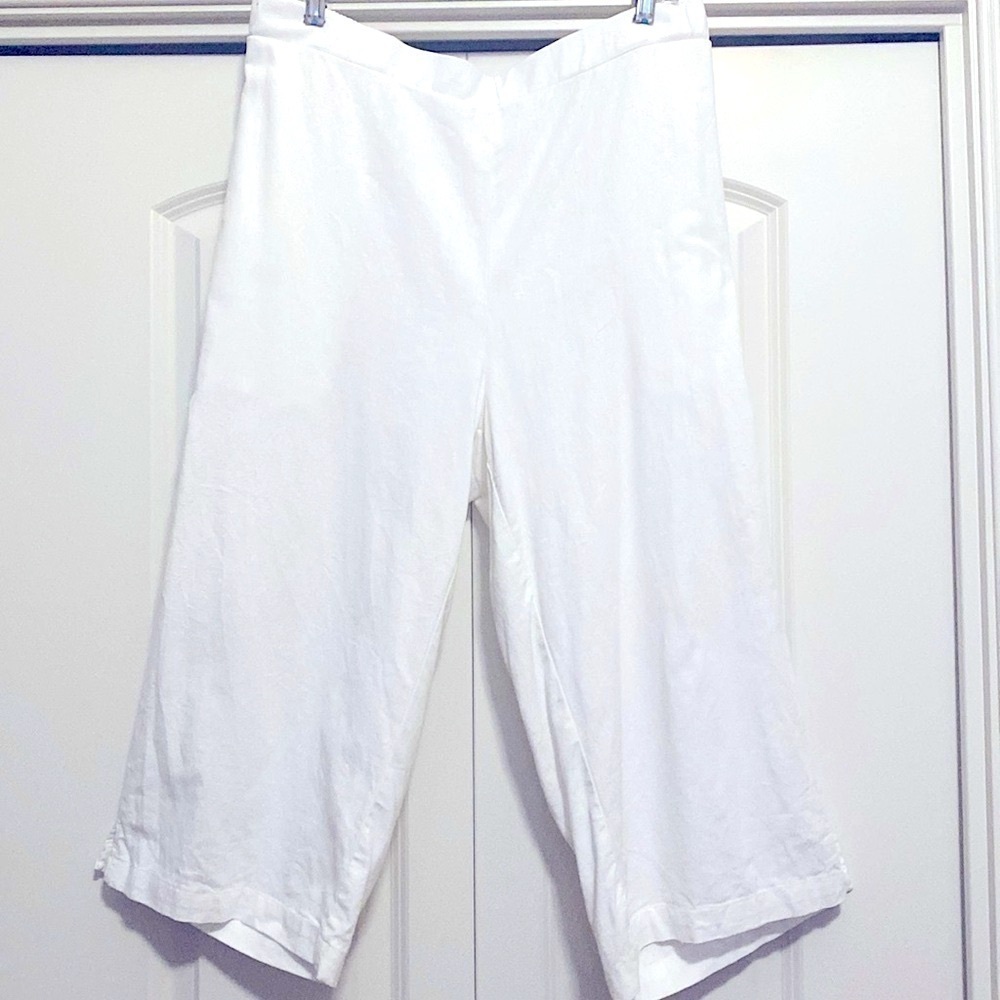 Woman Within Wide Leg White Linen blend pants Pull on Womens 18 Lagenlook Beach